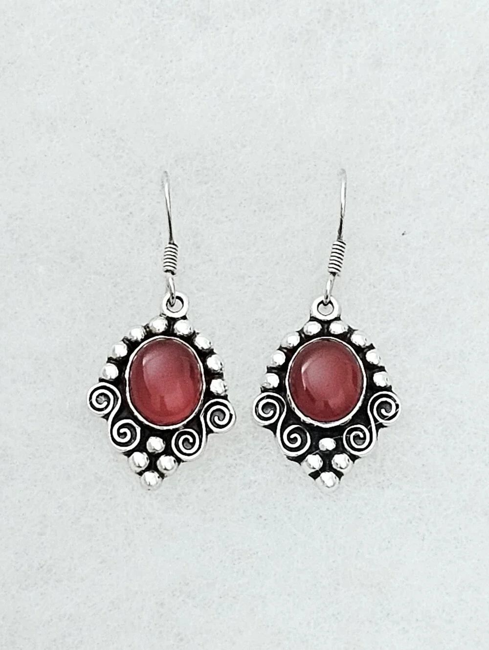 Mark Wasserman Sterling Silver Carnelian Caviar Bead Swirl Vintage Earrings